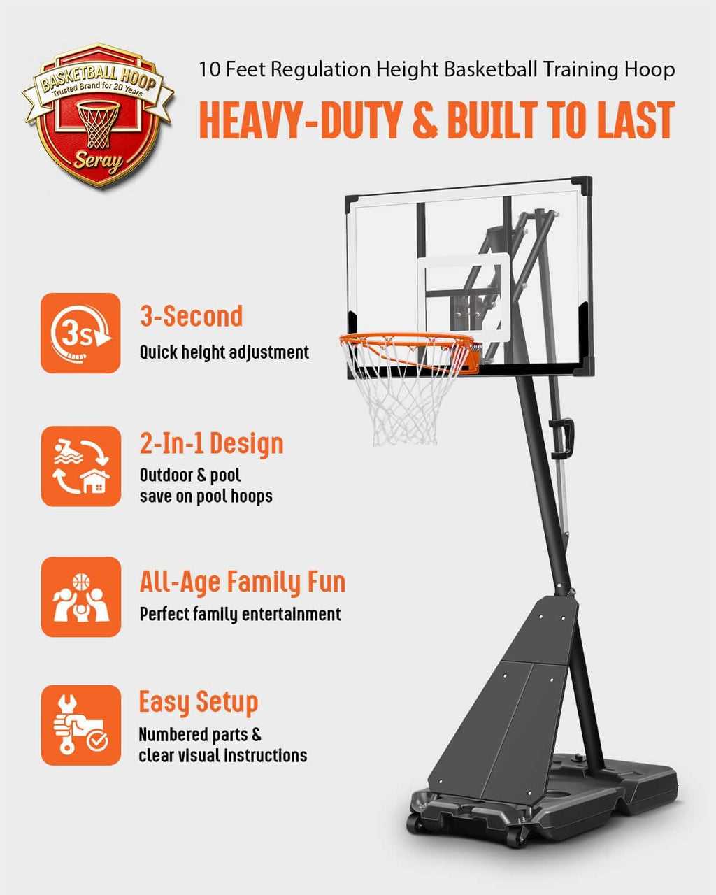 44IN Portable Adjustable Basketball Hoop