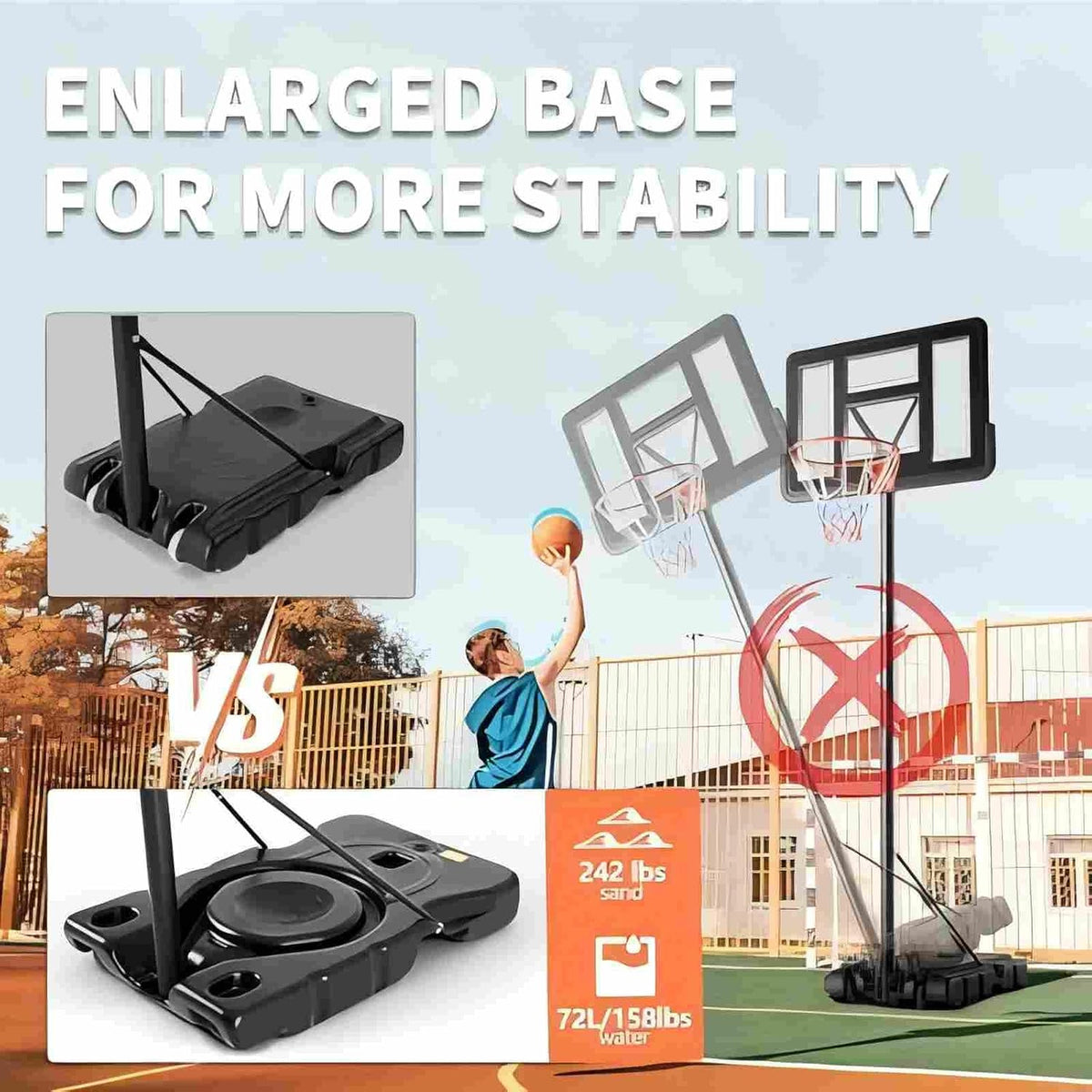 44IN 10FT Portable Adjustable Basketball Hoop