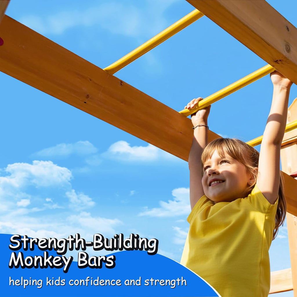 Wooden Backyard Swing Set with Monkey Bars