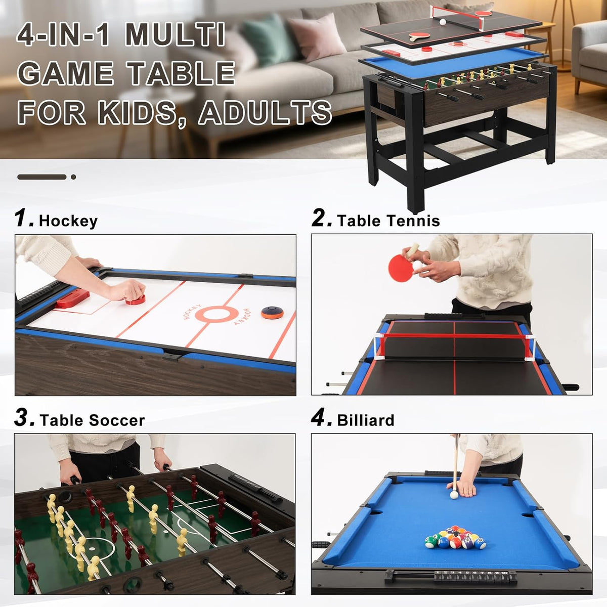 54" 4‑in‑1 Swivel Multi‑Game Table