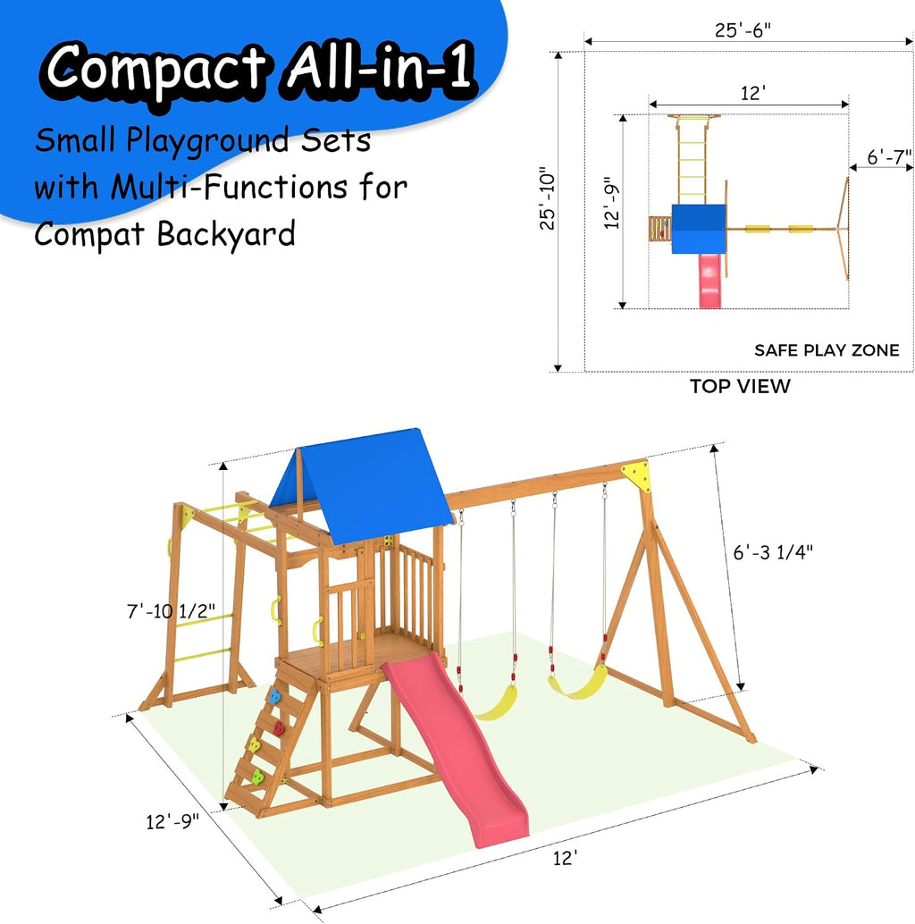 Wooden Backyard Swing Set with Monkey Bars
