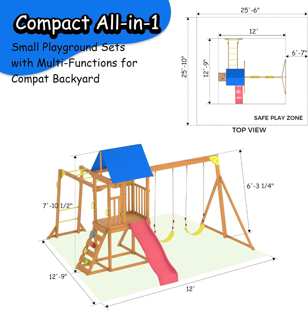 Wooden Backyard Swing Set with Monkey Bars