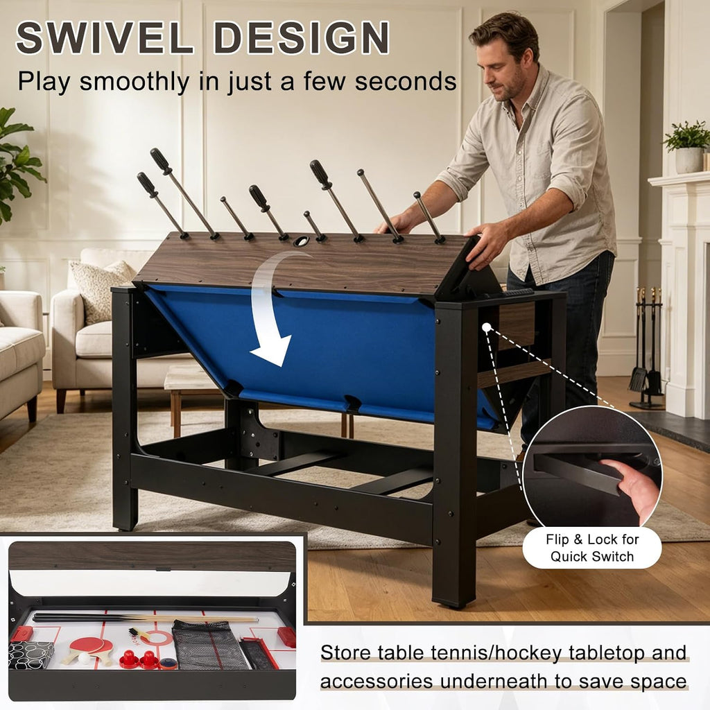 54" 4‑in‑1 Swivel Multi‑Game Table