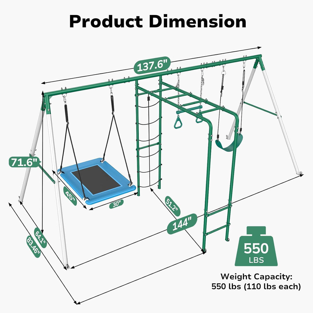 5‑in‑1 Backyard Swing Set with Monkey Bars