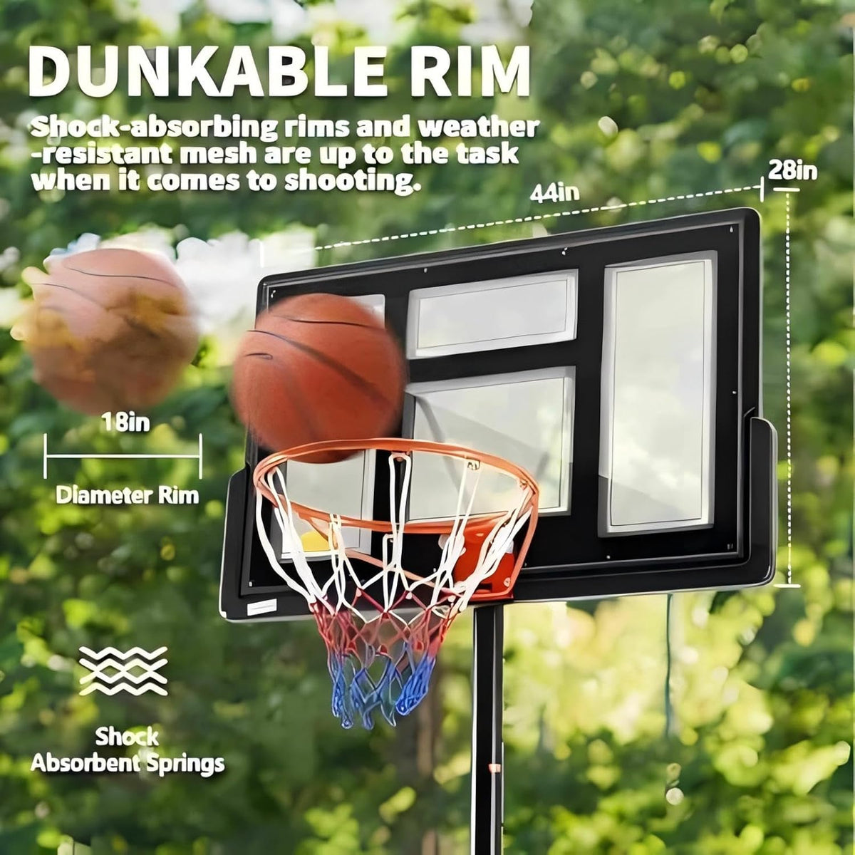 44IN 10FT Portable Adjustable Basketball Hoop