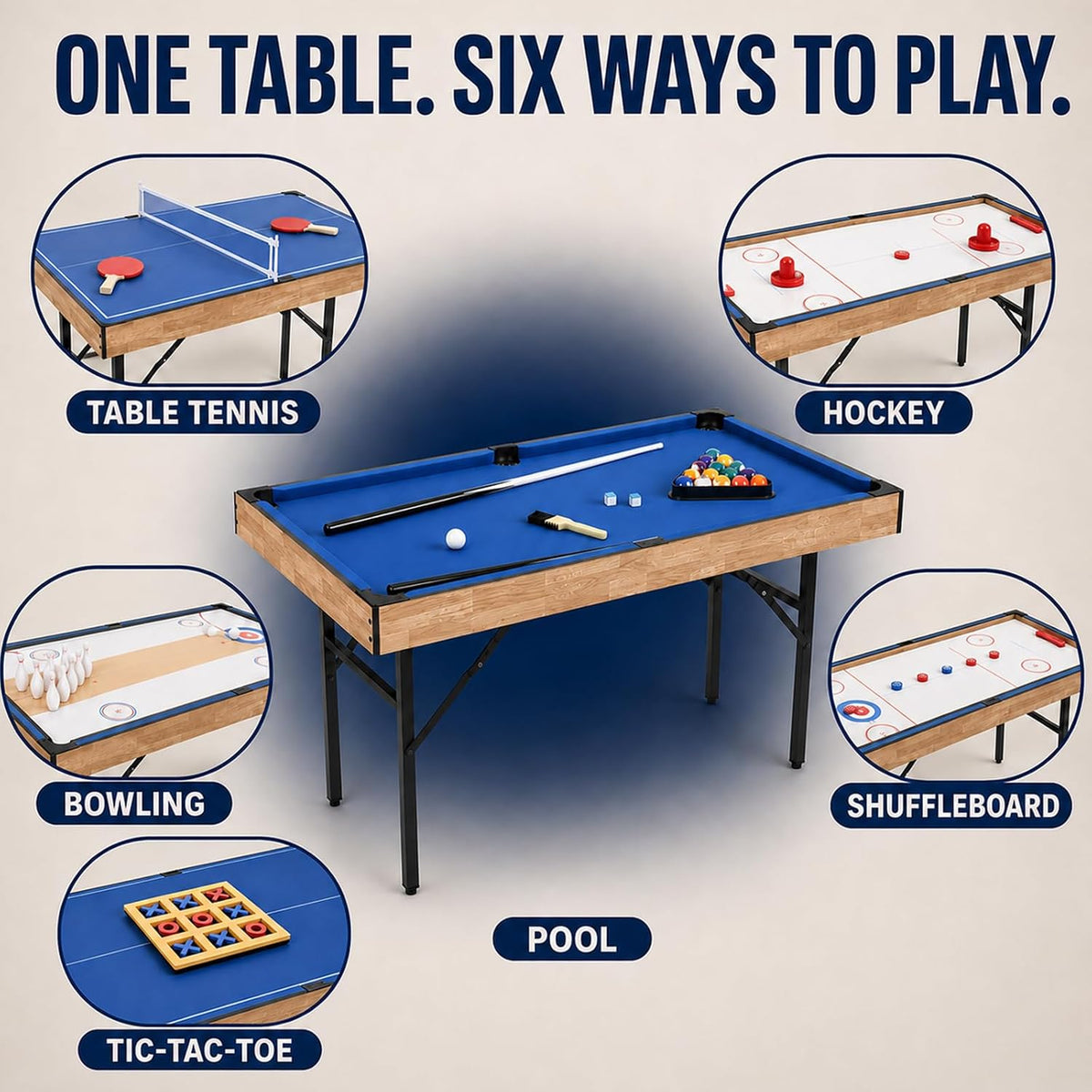 6‑in‑1 Folding Multi Game Combo Table