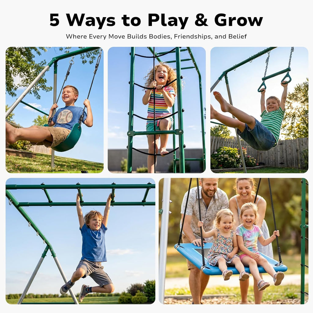 5‑in‑1 Backyard Swing Set with Monkey Bars
