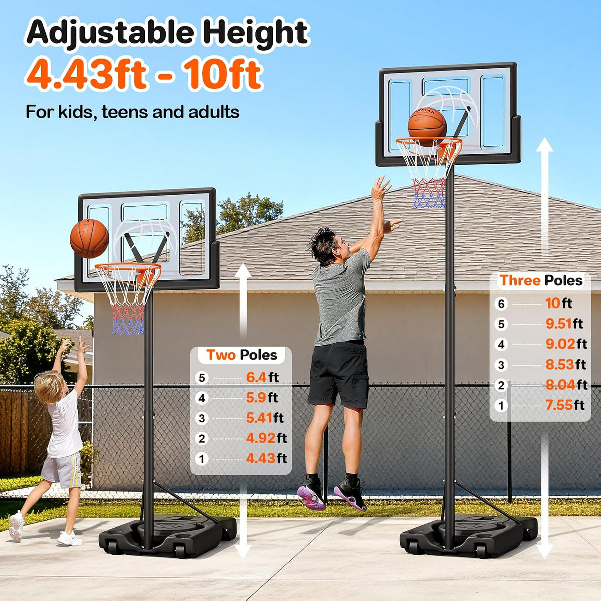 4.4‑10FT Adjustable Outdoor Basketball Hoop