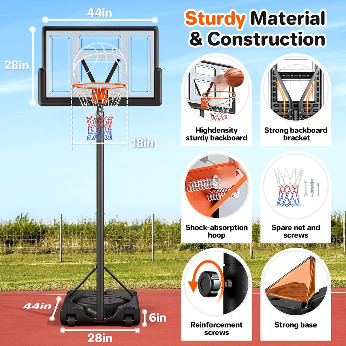 4.4‑10FT Adjustable Outdoor Basketball Hoop