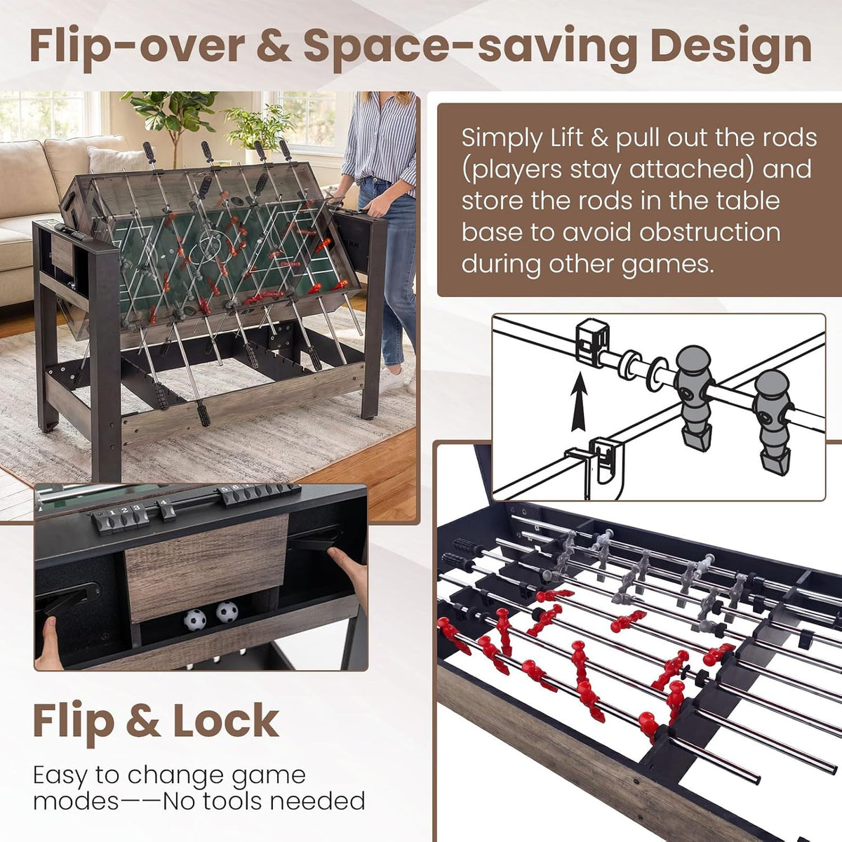 3‑in‑1 Swivel Multi Game Combo Table