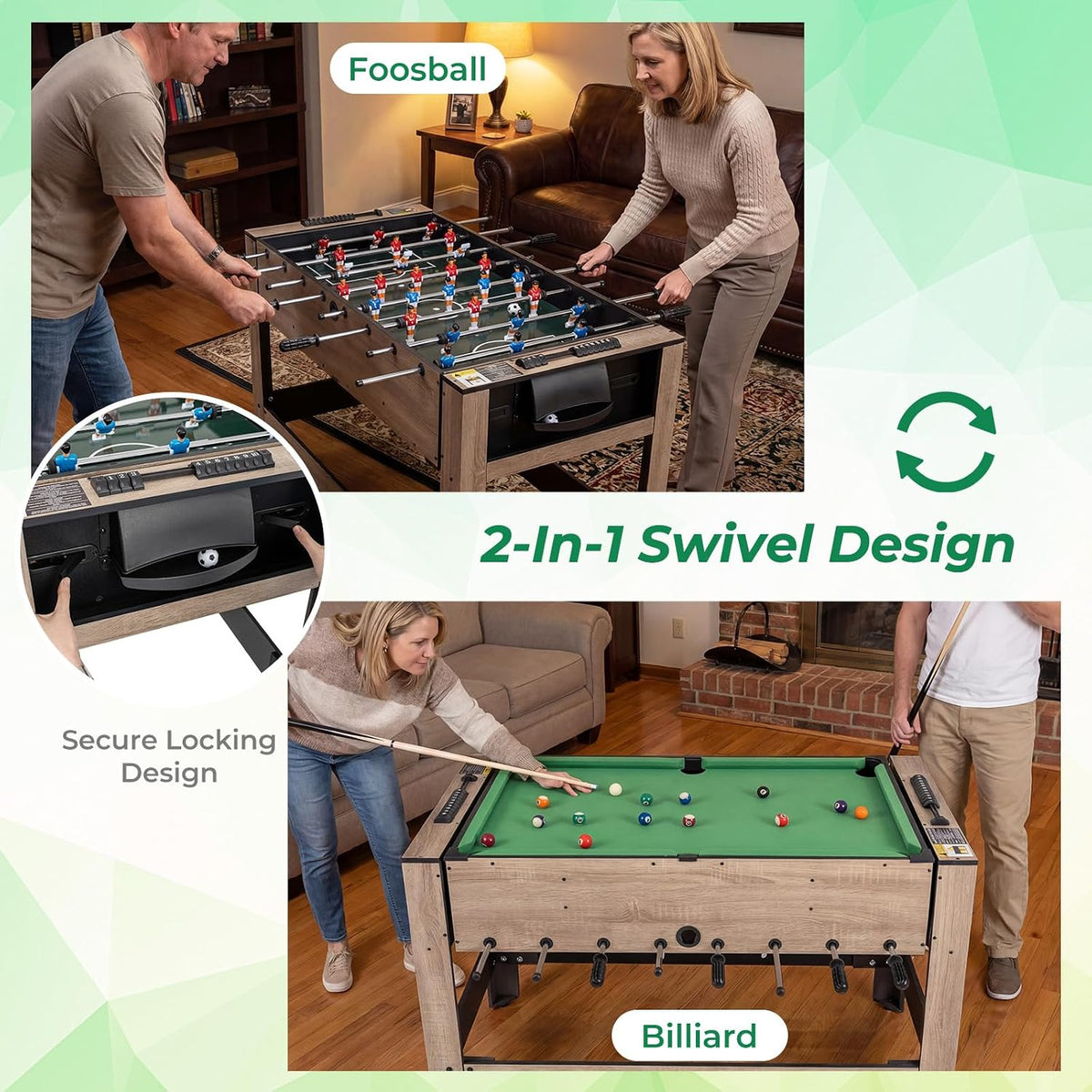 2‑in‑1 Swivel Foosball & Billiard Combo Game Table