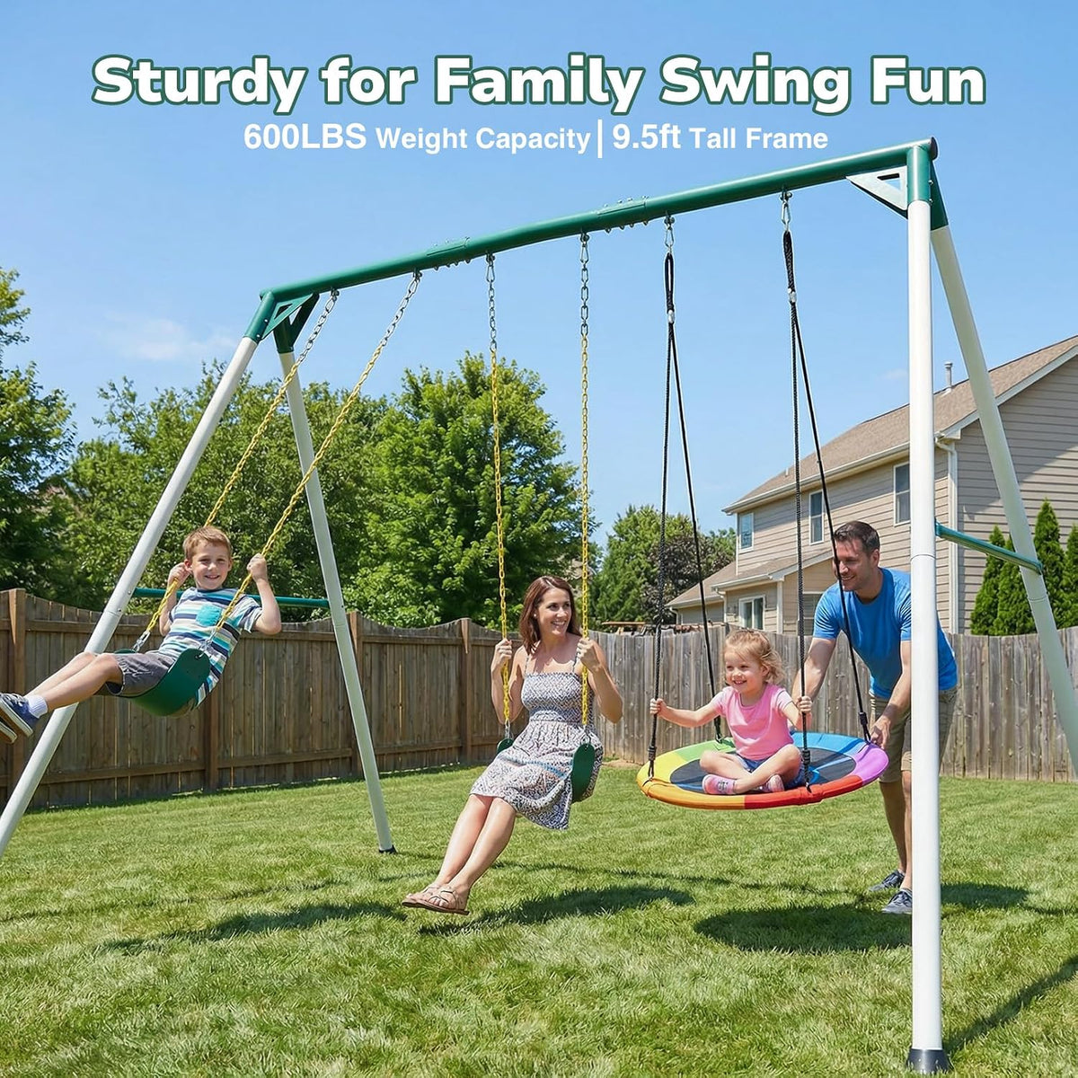 9.5ft Backyard Swing Set for Big Kids & Adults
