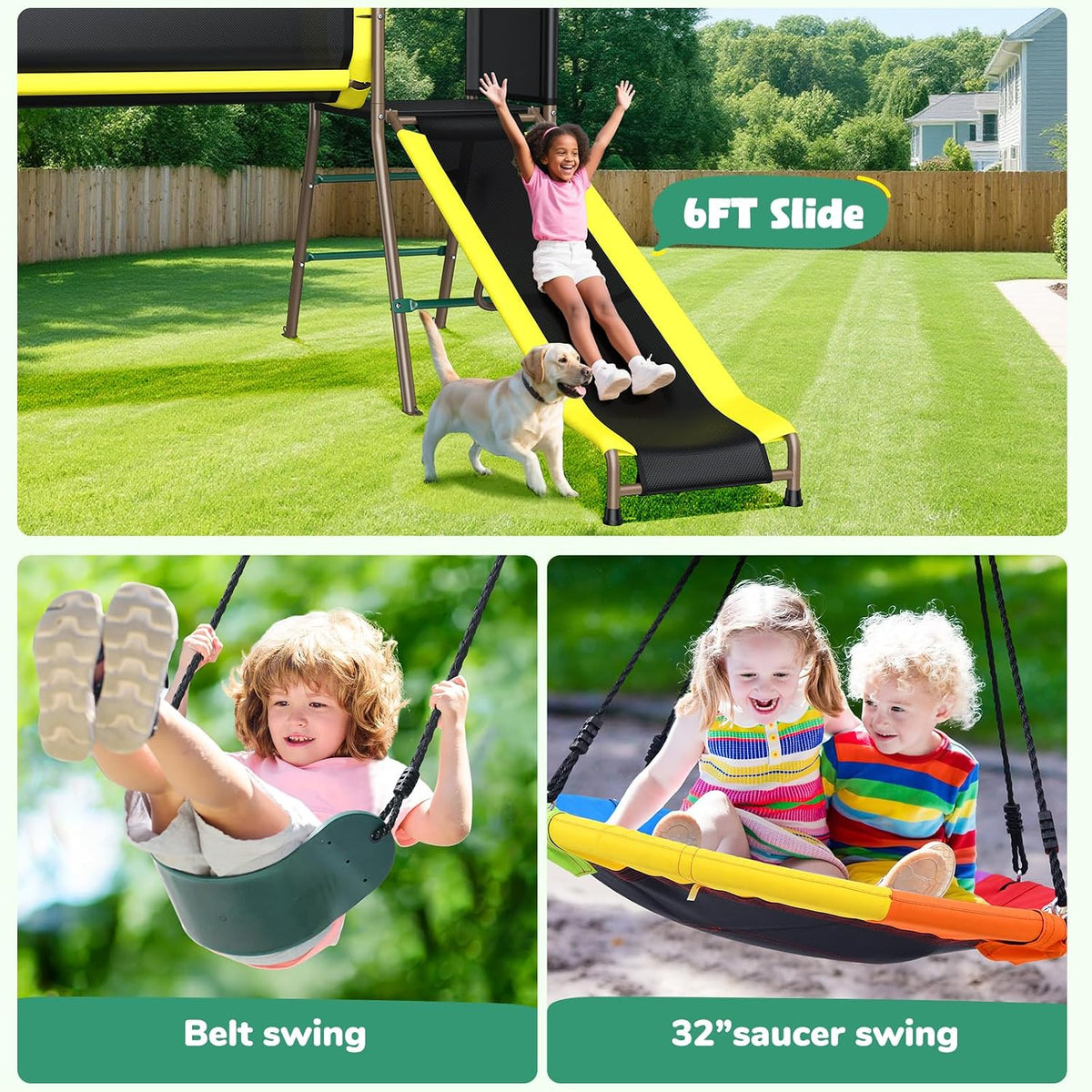 Backyard Swing Set with Slide & Monkey Bars