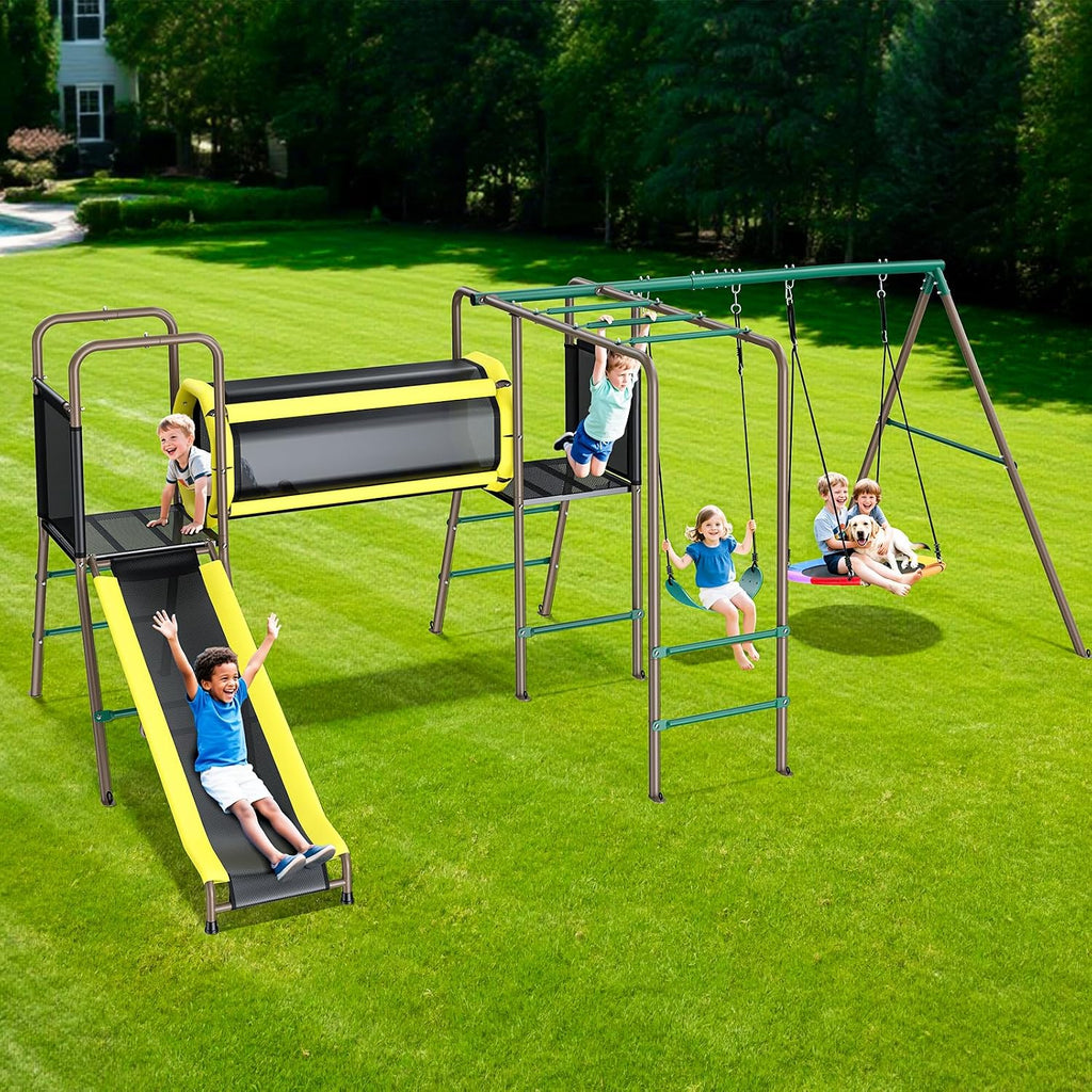 Backyard Swing Set with Slide & Monkey Bars