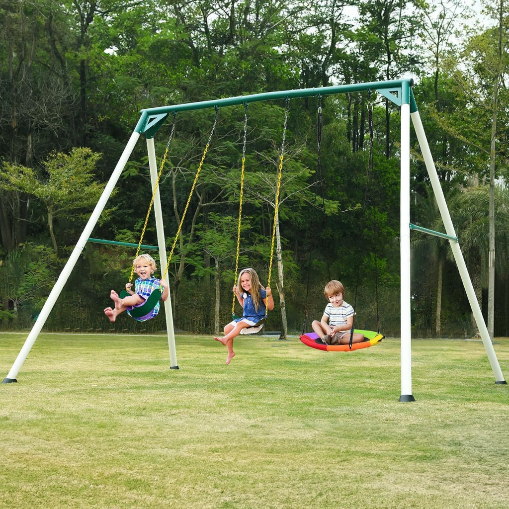 9.5ft Backyard Swing Set for Big Kids & Adults