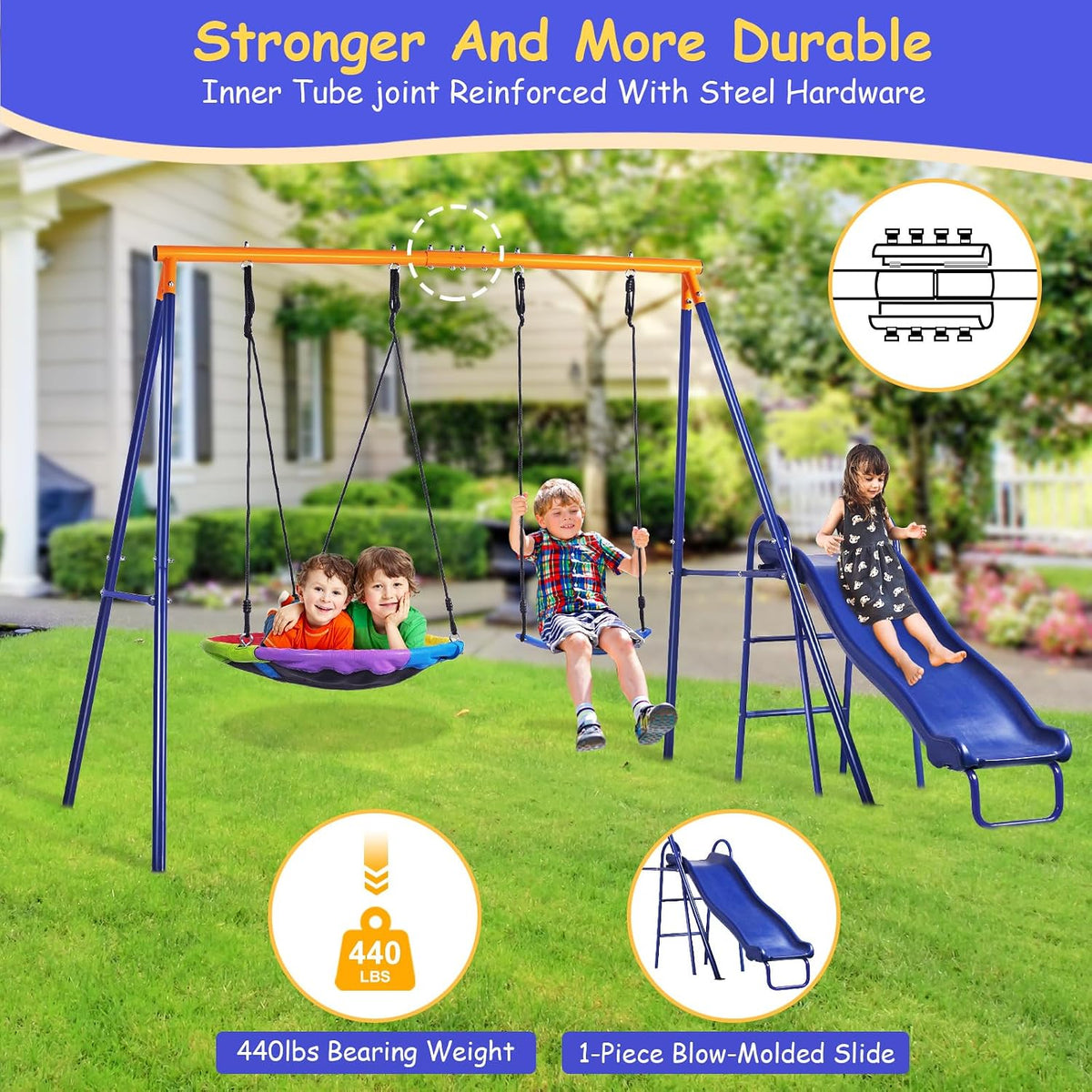 440LBS Backyard Metal Swing Set