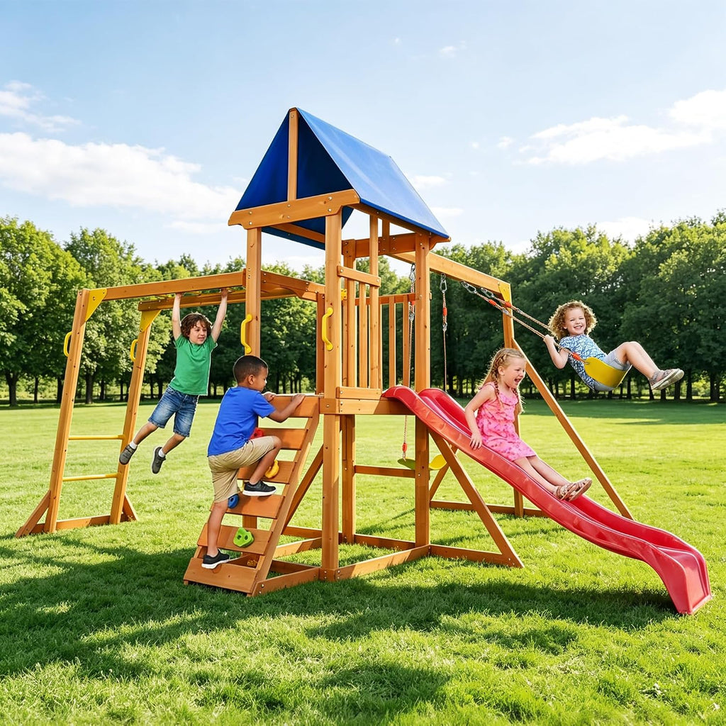 Wooden Backyard Swing Set with Monkey Bars