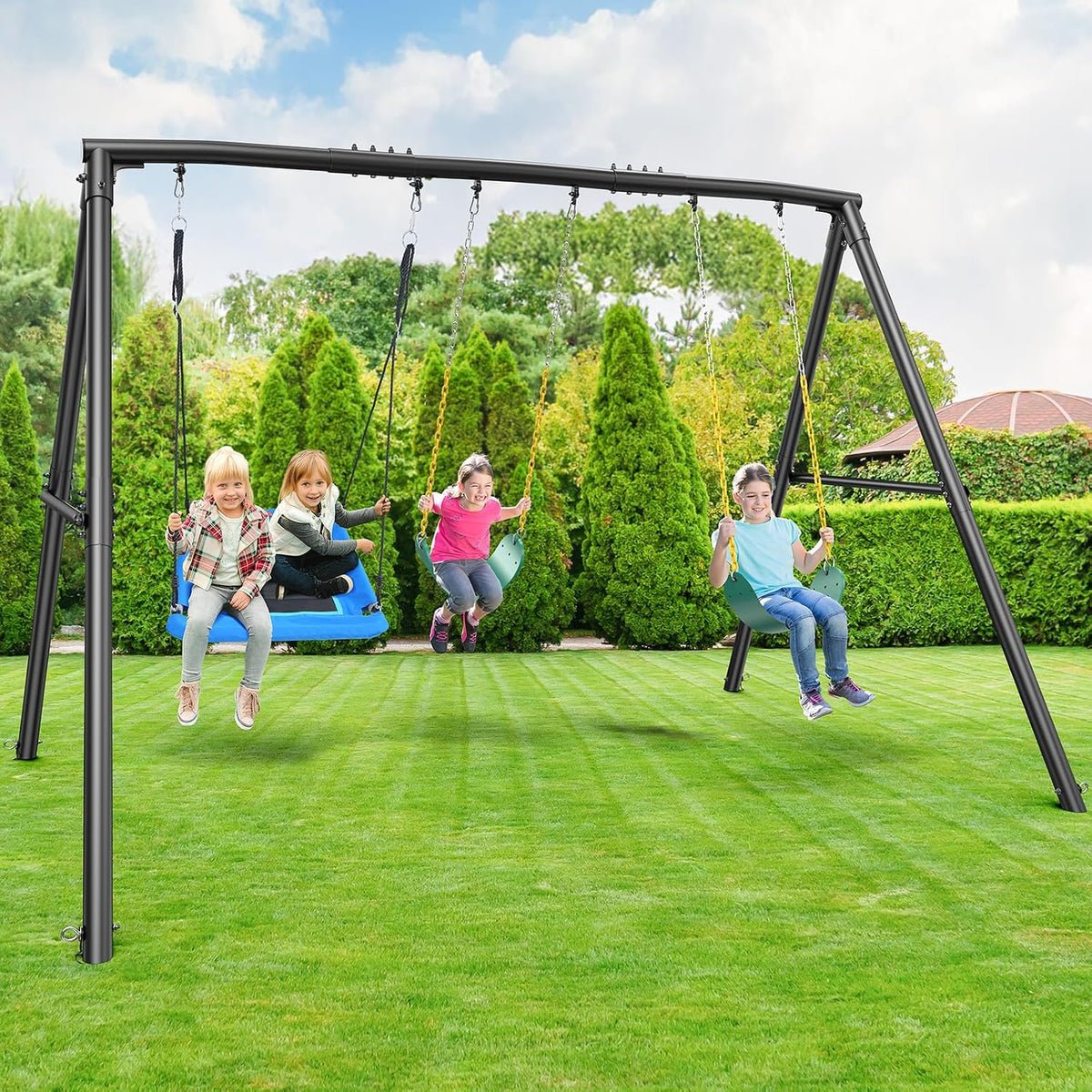600LBS Black Backyard Swing Set