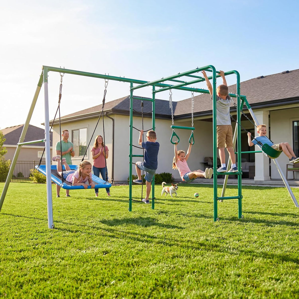 5‑in‑1 Backyard Swing Set with Monkey Bars