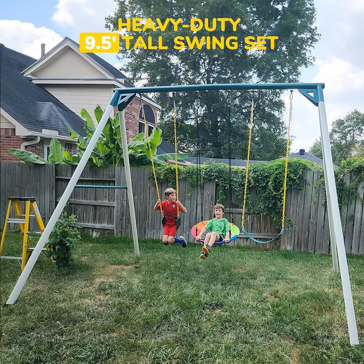 9.5ft Backyard Swing Set for Big Kids & Adults
