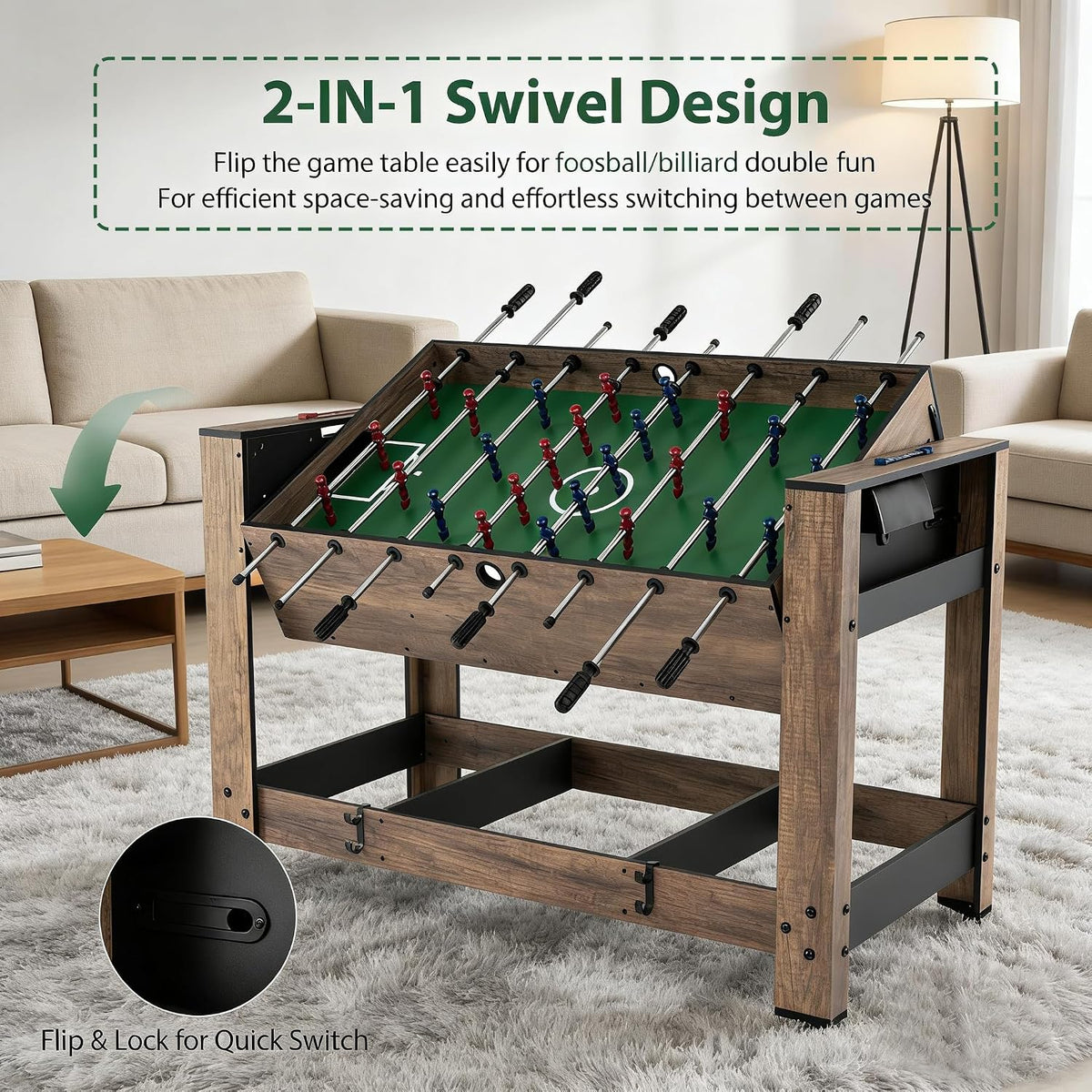 48" 2‑in‑1 Swivel Combo Game Table