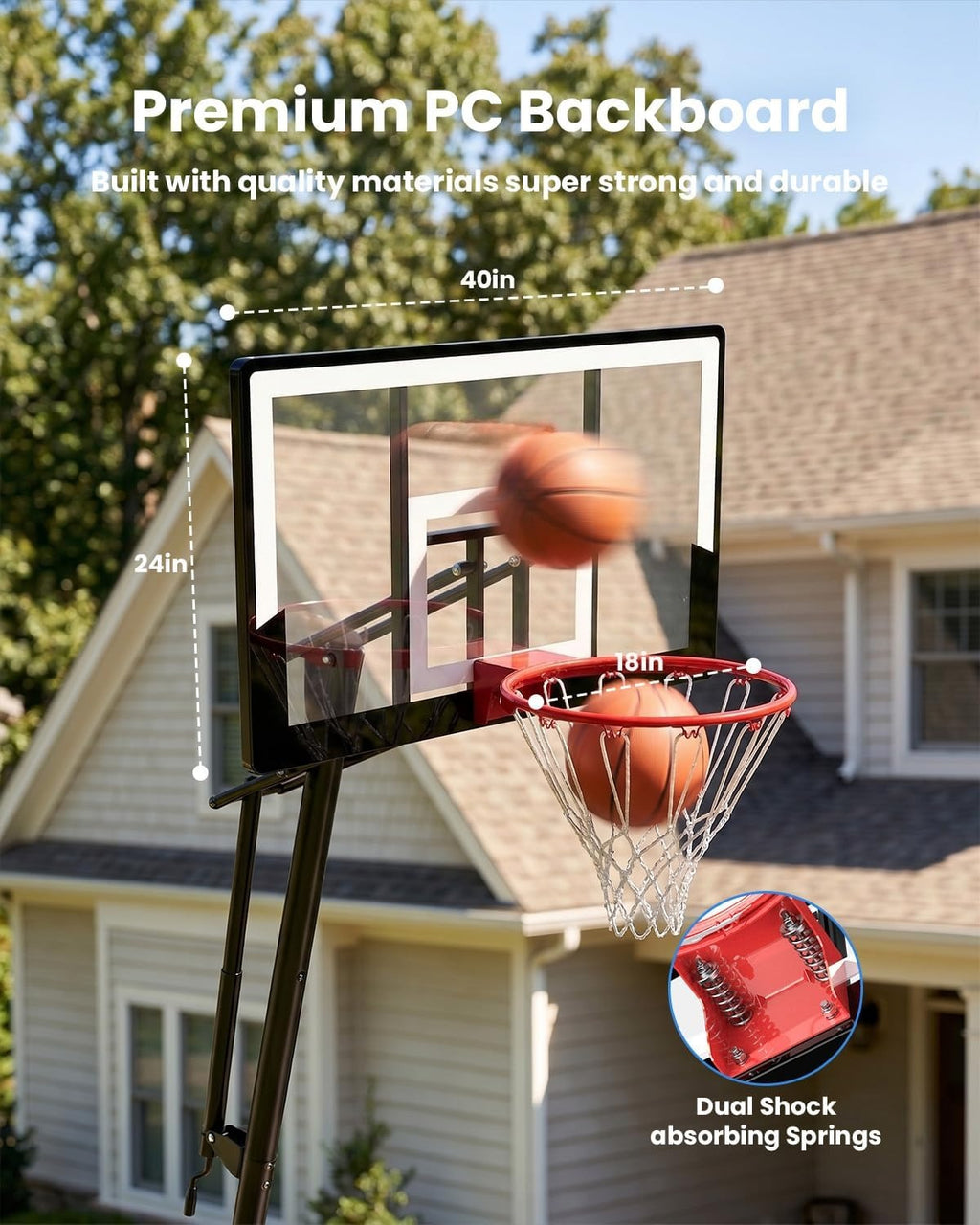 40" Adjustable Portable Basketball Hoop